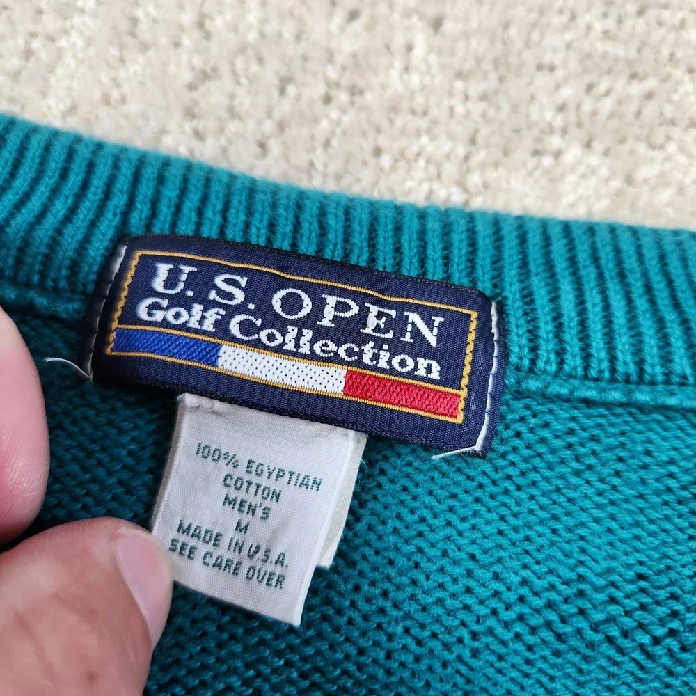 Vintage 90s US Open Golf Sweater Men Medium Shinnecock Hills V Neck USA Made